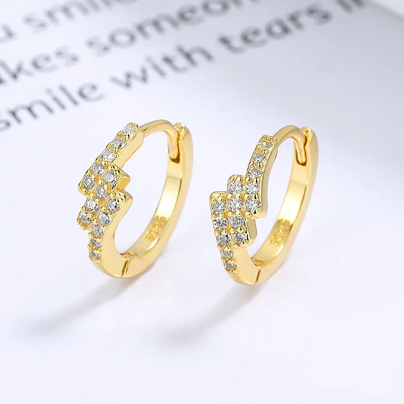 Fashion Jewelry 925 Sterling Silver Statement Earrings Geometric Three Rows of Drills Zircon Gold Plated Hoop Earrings Women
