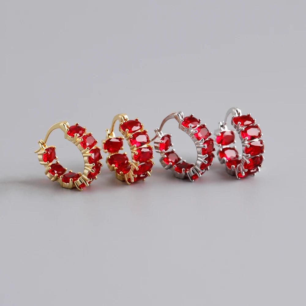 Factory Dropshipping 925 Sterling Silver Irregular CZ Diamond Big Red Stone Gold Plated Hoop Earring Jewelry for Women