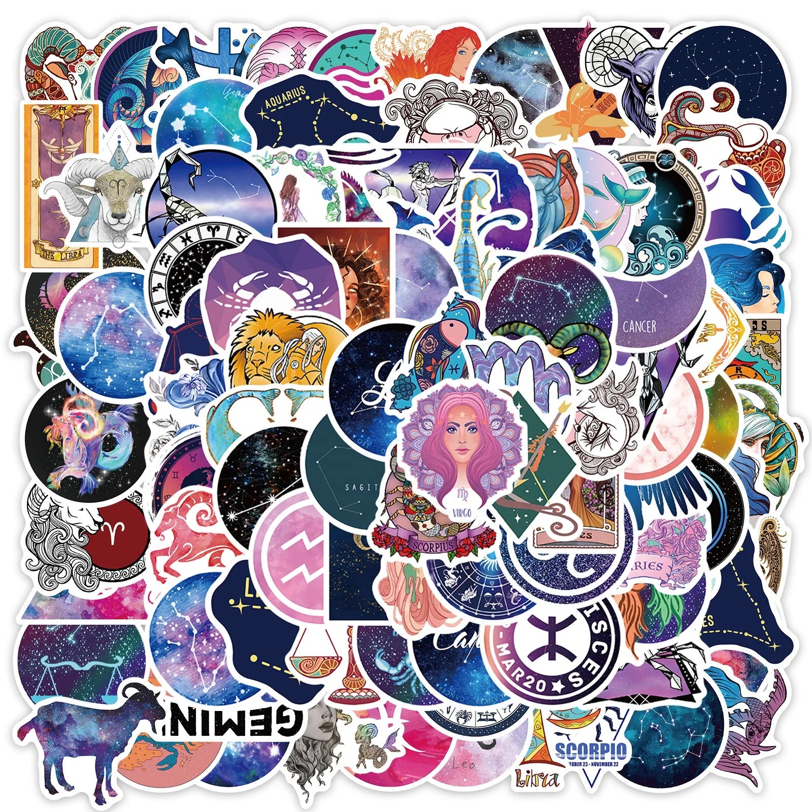 100Pcs Twelve Constellations Aries Star Divination Dream Graffiti Stickers Girl Student Girl Diy Decor Paper Stickers
