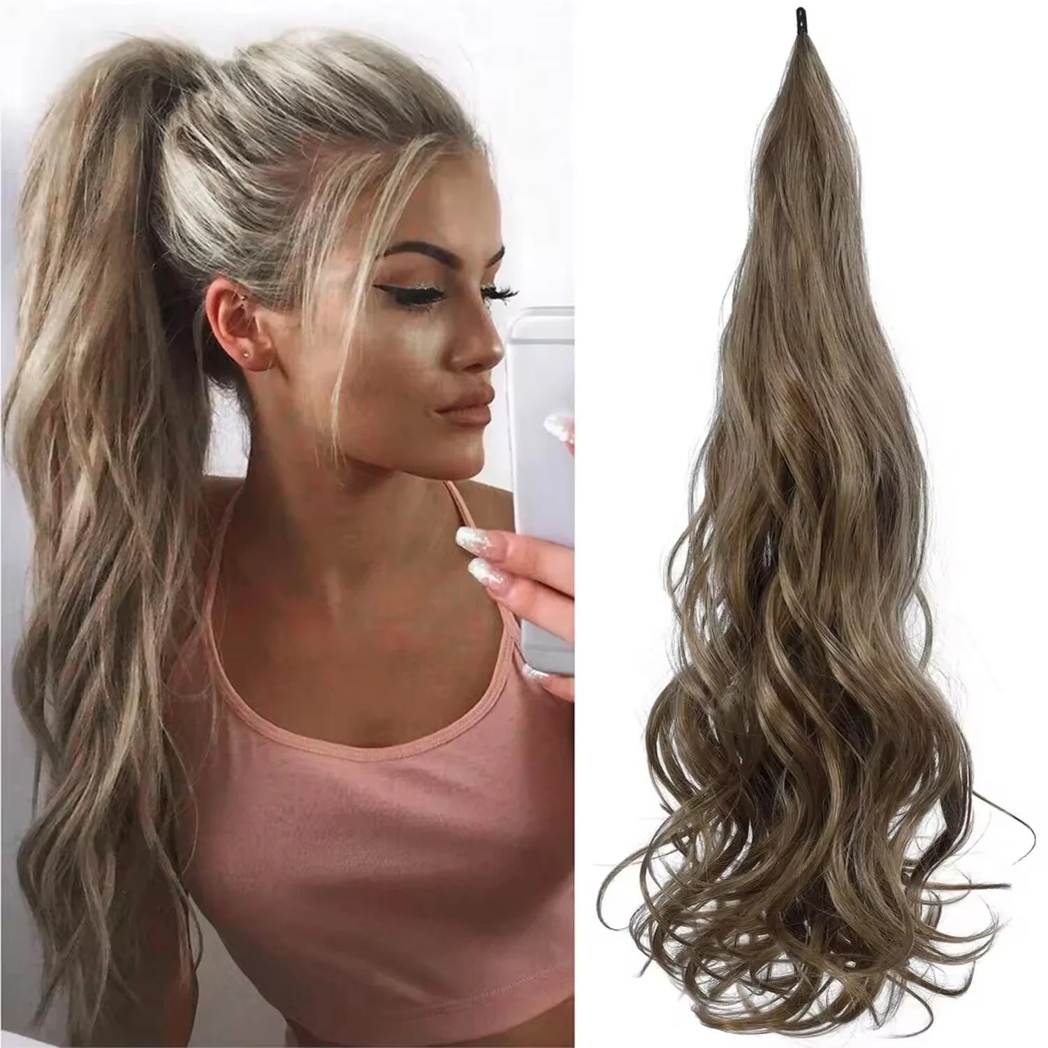 32'' Ponytail Hair Extension Long Pony Tail Hair for Women Flexible Wrap Around Ponytail Natural Synthetic Horse Tail Hair