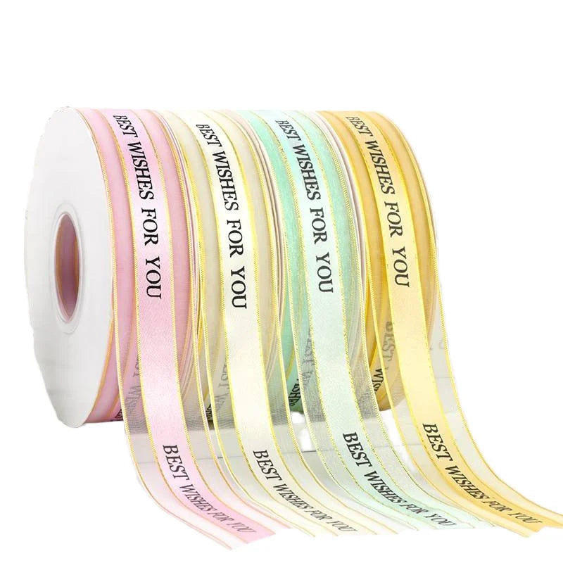 Alphabet Satin Yarn Flowers Ribbon for Cake Baking Birthday Bow Gift Box Christmas & Wedding Decoration Spool Ribbon