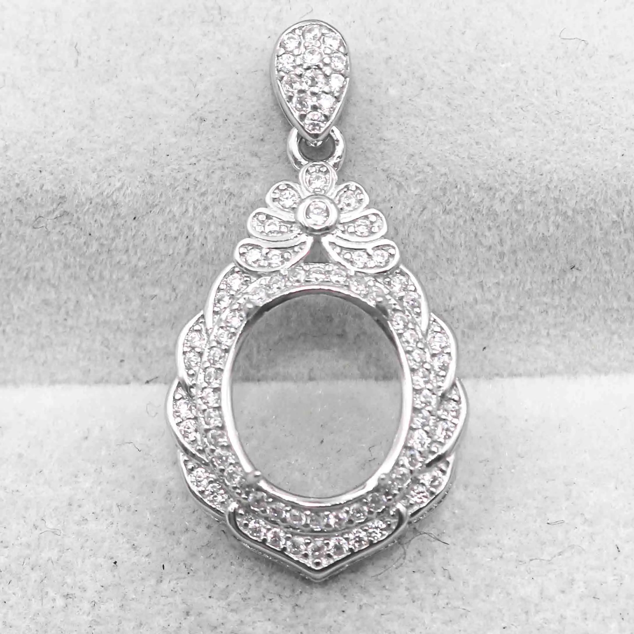 Sterling Silver 10*12mm Semi Mount Pendant Empty Frame Blank Support Setting S925 Base Holder Without Center Stone for DIY Inlay