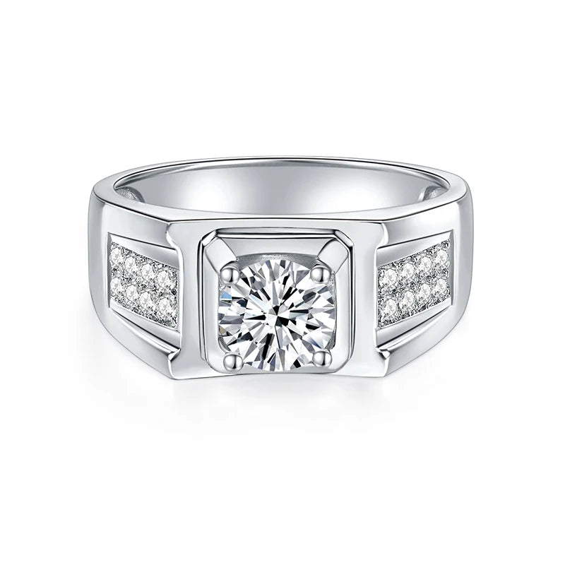 2024 New Style 925 Sterling Silver Jewelry Men Moissanite Ring 1ct Center Multiple Sizes Huge Stocks  Moissanite Silver Ring.