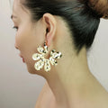 Europe America Exaggerate Personalized Concave-convex Metal Flower Earrings Simple Gold Plated Drop Earrings Jewelry