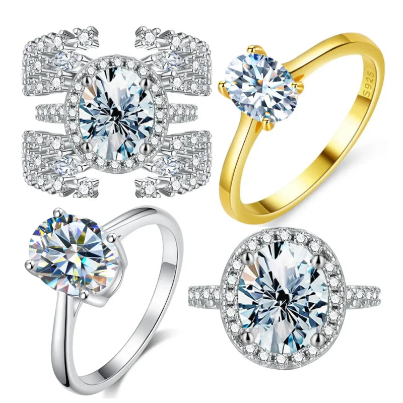 China Wholesale 925 Sterling Silver 18k Gold Plated GRA 1 2 3 CT Oval Cut halo Moissanite Ring Engagement Fine Jewelry for Women
