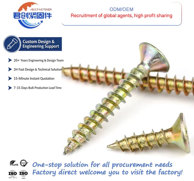 Fasteners Manufacturer Steel Self-Tapping Wood Screws Color Plated Zinc for Woodworking Wall Chip Board Screws