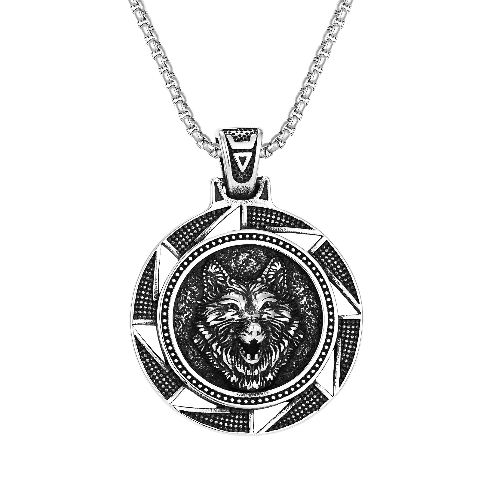 Mens Necklace Viking Celtic Wolf Head Pendant Necklace Stainless Steel Jewelry Chain Necklaces