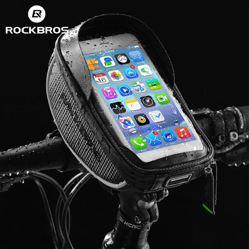 ROCKBROS OEM CustomLOGO 6.0 Inch Waterproof Bicycle Handlebar Mobile Phone Holder Cycling Front Tube Touch Screen Bike Phone Bag