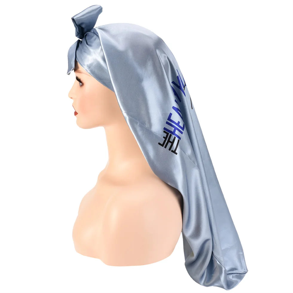 Custom Pattern Printing Braid Long Bonnet Sleeping Hat Satin Bonnets for Women