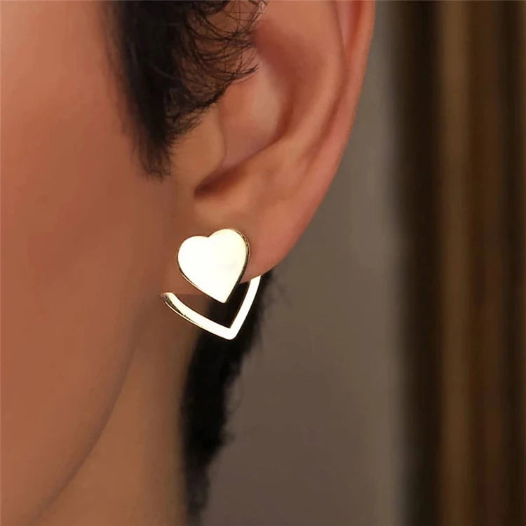 New Gold Silver Color Heart Earrings Punk Hollow Stud Gift Earrings for Women