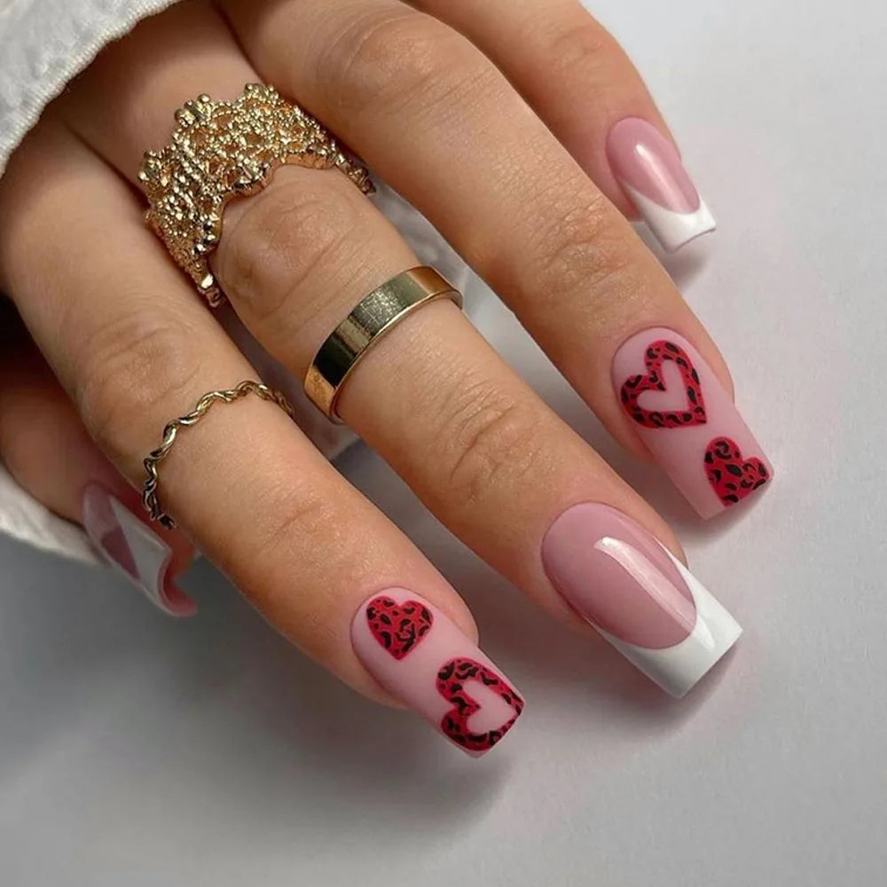 French Gel Gel Cover False Nails Love Ladi's Press on Fingernails Short with Adhesive Tabs Perfect for Daily