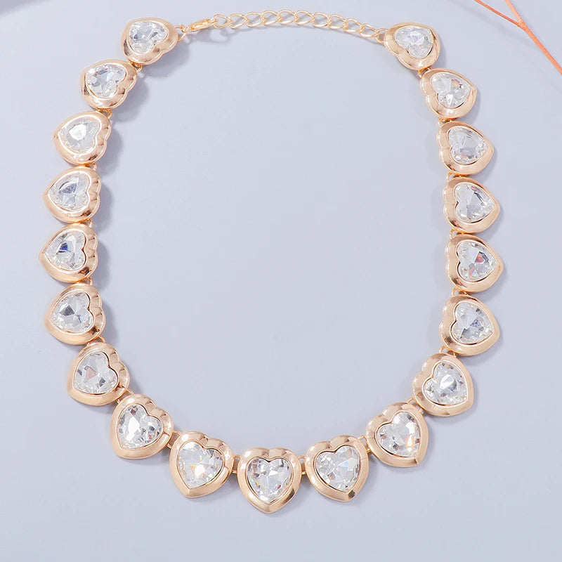 2025 New Arrival Fashion Jewelry New Heart-shaped Rhinestone Gemstone Necklace Accessories Women Big Crystal Heart Necklace