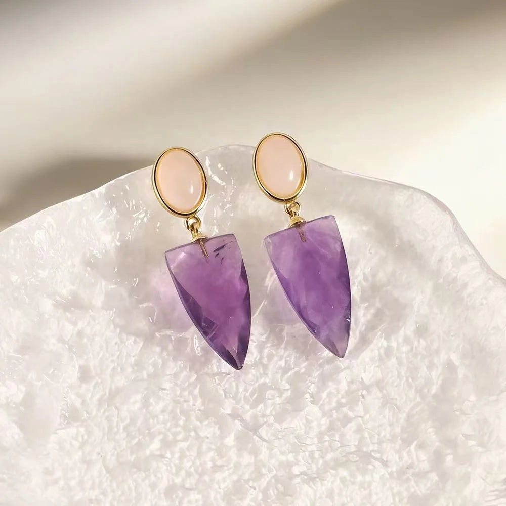 Trendy Chakra Spiritual Healing Crystal Arrow 925 Sterling Silver Needle Natural Stone Drop Earrings