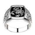 Exquisite Pattern Personalized Antique Silver Plated Alloy Scorpion Shape Epoxy Black Ring Hand Jewelry