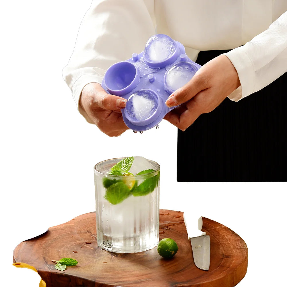 Large Reusable 4-Round Silicone Ice Cube Trays Honeycomb Grid Mold Set with Freezer Lid Square Ice Trays for Ice Cream Tools