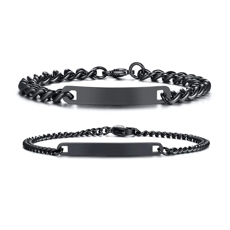 Fashion Simple Design Jewelry Black Plated Locking Stainless Steel Bracelets for Women Men Unix Couples