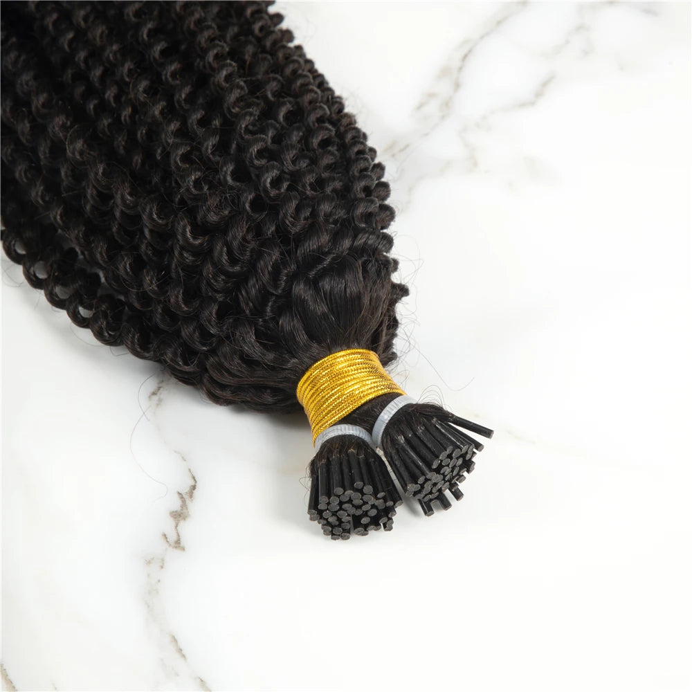 Wholesale I Tip Human Hair Extensions 10-28 Inches Kinky Curly Double Drawn Human European Hair