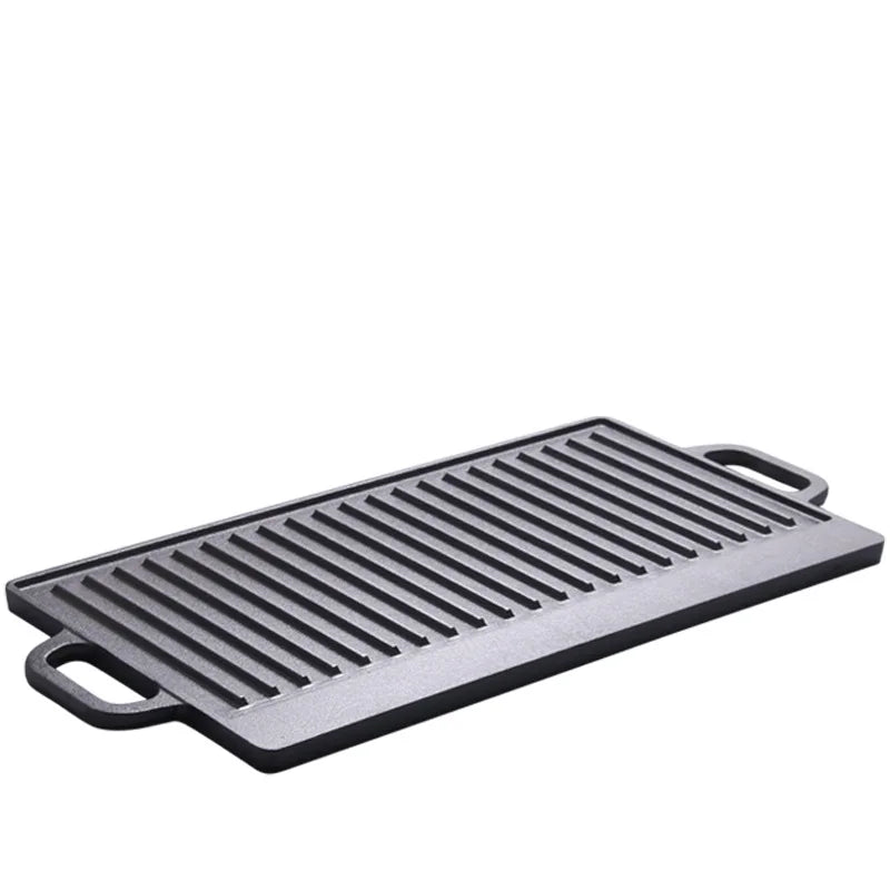 Cast Iron Rectangular Flat Grill Pan Double Handle for Outdoor BBQ Meat Frying Non-Coated Thickened Metal Baking Roasting Pan MegaBDM