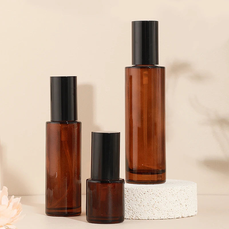 20ml 30ml 40ml 50ml 60ml 80ml 100ml 120ml Amber Glass Spray Lotion Pump Bottle Cosmetic Brown Mist Spray Bottle  100ml