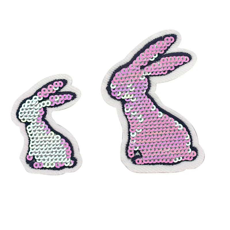 Brand New Heart Sequin Patch Iron on Embroidery Chenille  Cute Rabbit Embroidery Patch