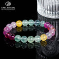 JD Women Reiki Healing Lucky Stretchy Mala Bangles 5A Natural Stone Multicolor Rainbow Fluorite Bead Bracelet