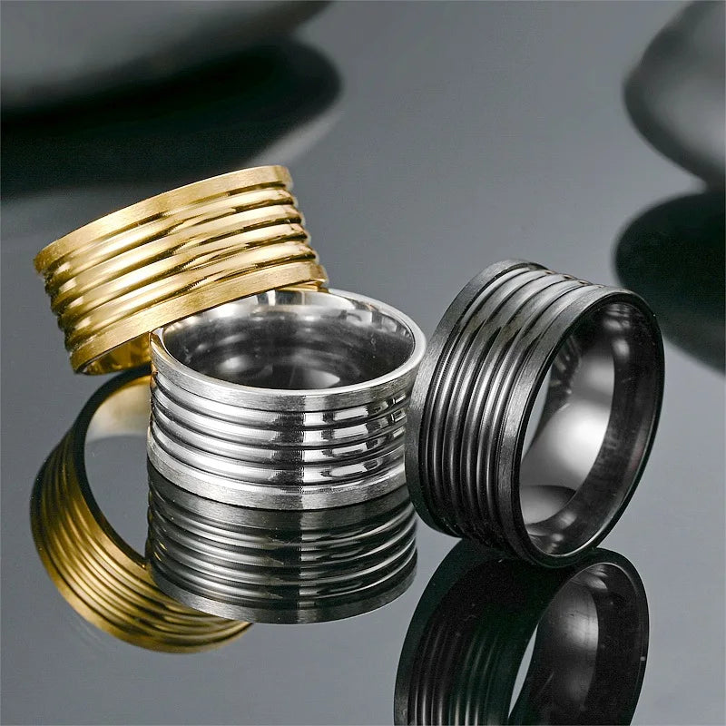 Men's 10mm Titanium Steel Casual Ring European American Style Recessed Circular Circle Classic Hand Jewelry