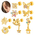 Hengsen Gold Cartilage Earrings Flower Butterfly Cz Dangle Long Pendant Ball Back Stud Earring Helix Tragus Piercing Jewelry