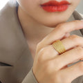 2023 Fashion New Stainless Steel 18K Gold Texture Light Luxury Exaggerated Design Multi-layer Line Half Circle Ring Spot Wholesa