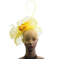 Charm Yellow Diy Flax Handmade Wedding Bride Headdress Cocktail Tea Party Headwear Clip Feather Hair Fascinator Hat for Lady