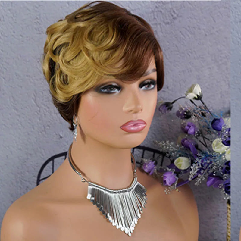Cheap None Lace Pixie Cut Curly Wig Natural Brazilian 150% Density Pixie Curly Human Hair Wigs for Black Women