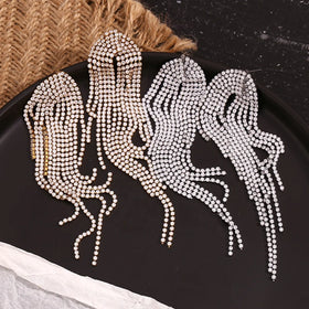 Dreamshow Exaggerated Shining Zircon Gold Plated Wedding Party Jewelry Sets for Women Gold Plated Tassel Earrings