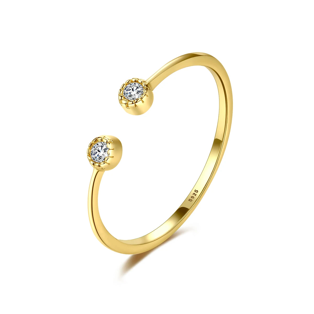 Wholesale Hot Sale 925 Sterling Silver Jewelry 14K Gold Plated Insert Cubic Zircon Open Adjustable Ring for Dainty Wear Gift