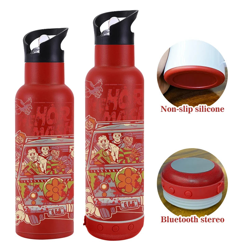 17oz Customized Sports Powder Coated Stainless Steel Insulated With Non-slip Silicone and Speaker Thermal Bottle With Handle