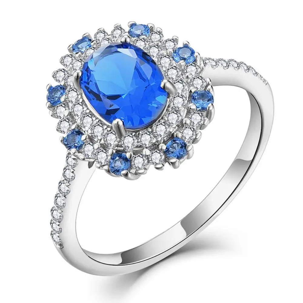 Natural Crystal Ring with Sapphire ZIRCON 925 Sterling Silver Non-Tarnish Jewellery Created for Wedding and Party Occasions