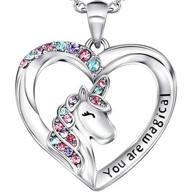Wholesale Custom Jewelry Unicorn Colorful Zircon Pendant Cubic Zircon Gemstone Pendant Necklace Jewelry for Women