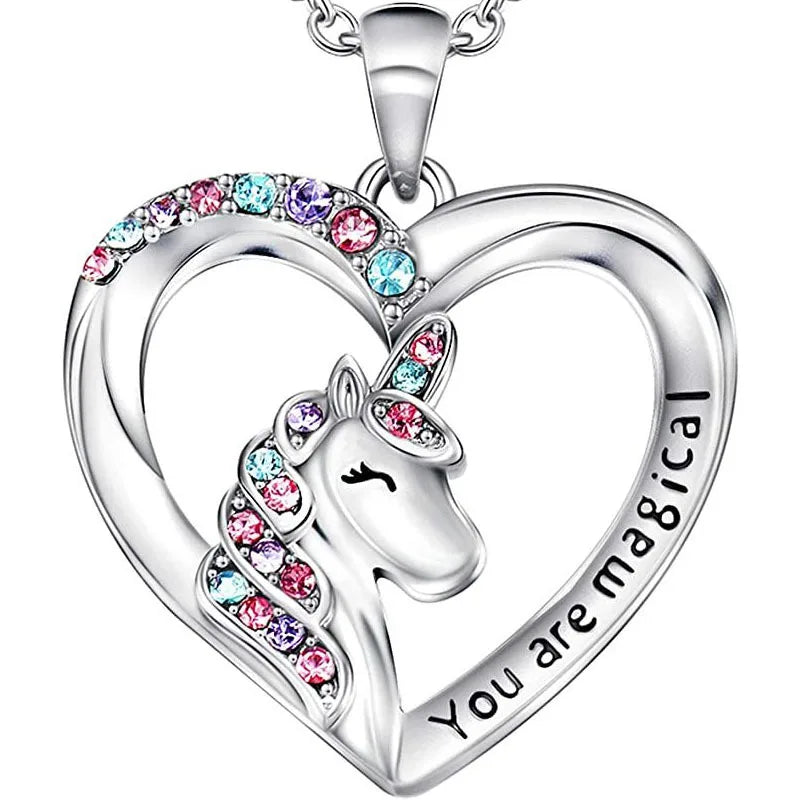 Wholesale Custom Jewelry Unicorn Colorful Zircon Pendant Cubic Zircon Gemstone Pendant Necklace Jewelry for Women