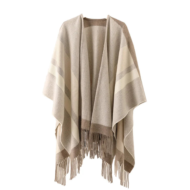 Wholesale New Stock Women's Large Cashmere Poncho Autumn Winter Warm Wool Cloak With Spell Color Plaid Thick Shawl