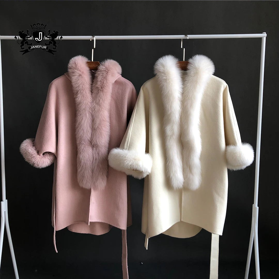 Woolen Overcoat Winter Double Sided Cashmere Coat With Real Fox Fur Collar Winter Warm Coat