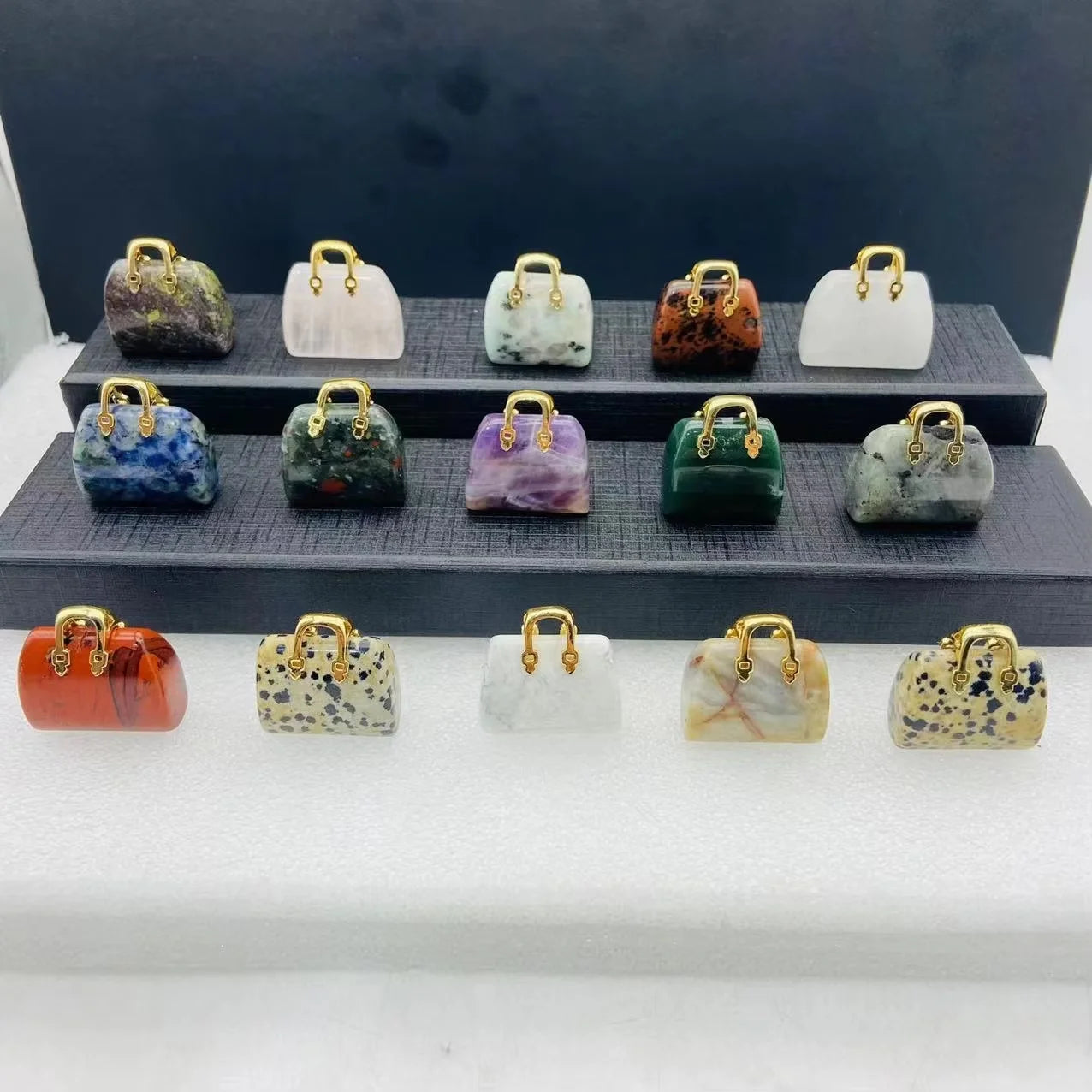 Bulk Wholesale Natural Crafts Carved Gemstone Jewelry Mini Handbag for Pendant