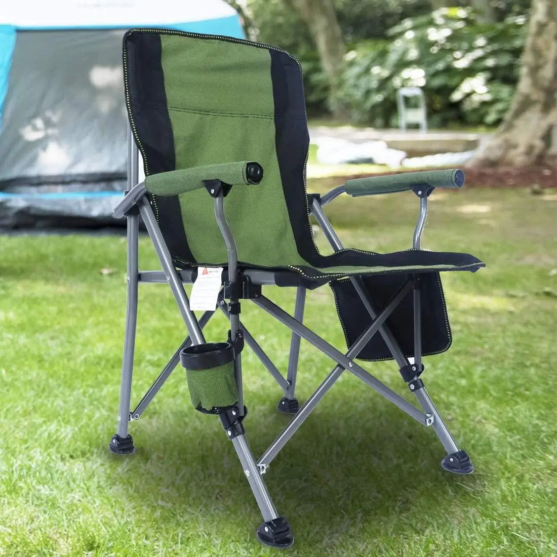 WoQi Hard Arm High Back Lawn Chair Heavy Duty with Cup Fishing  Carry Bag Included Camping Chair