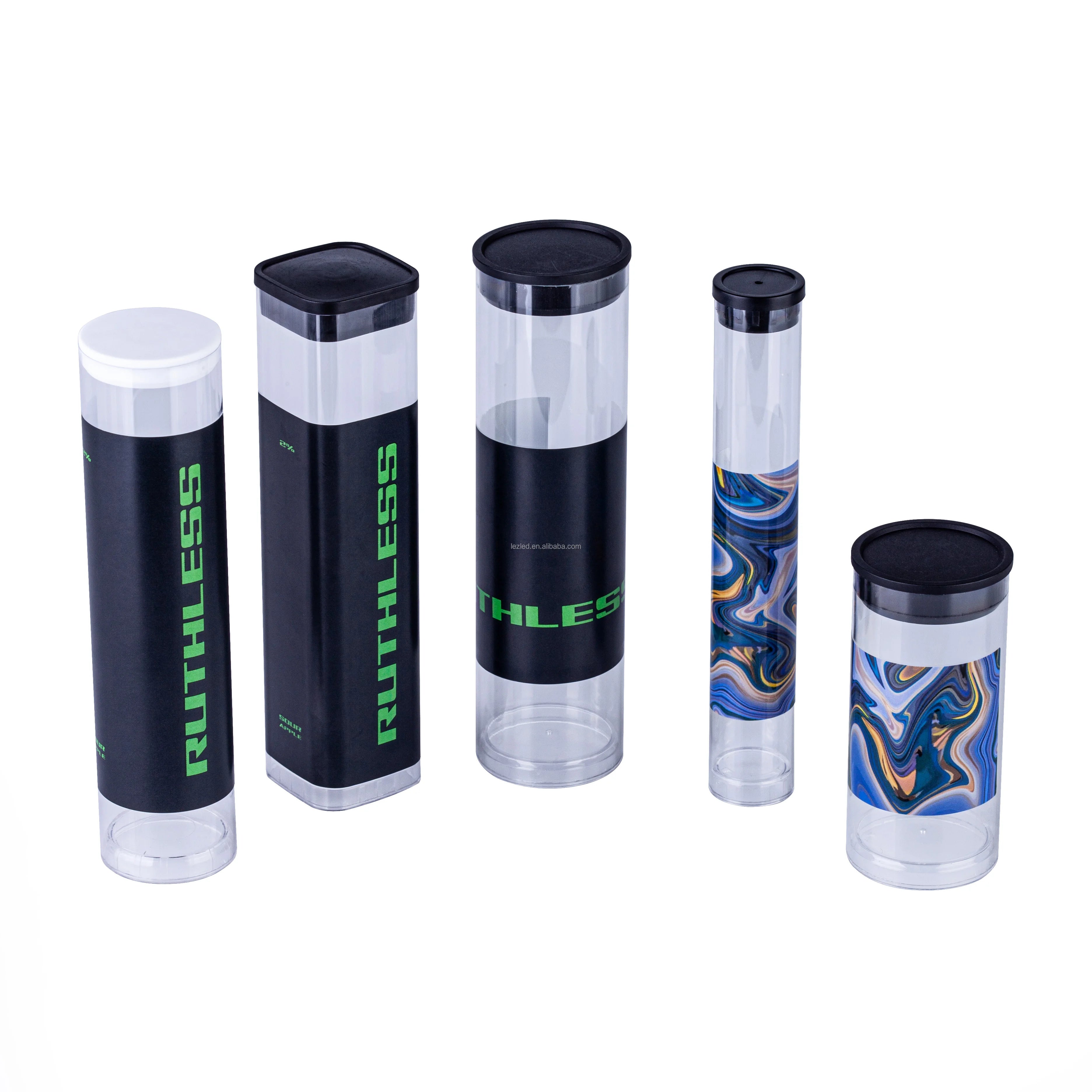 Factory Supply Clear Plastic Round Cylinder Tube Packaging Container with Lid Screen Printed Craft Stickers