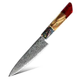 Grandsharp Damascus Utility Kitchen Knife 5.5 Inch High Carbon Knives 10CR15MOV Damascus Steel Chef Knife with Resin Handle
