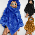 Women Faux Fox Fur Poncho Coat Oversize Cloak Open Front Argyle Patchwork Full Wrap Shawl with Hood