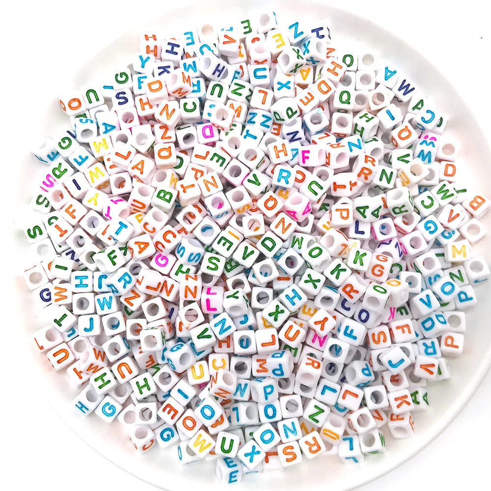 Hot Popular Acrylic 4mm Alphabet Beads Colorful Square Round Flat A-Z Letter Beads for DIY Handmade Craft Educational Toys