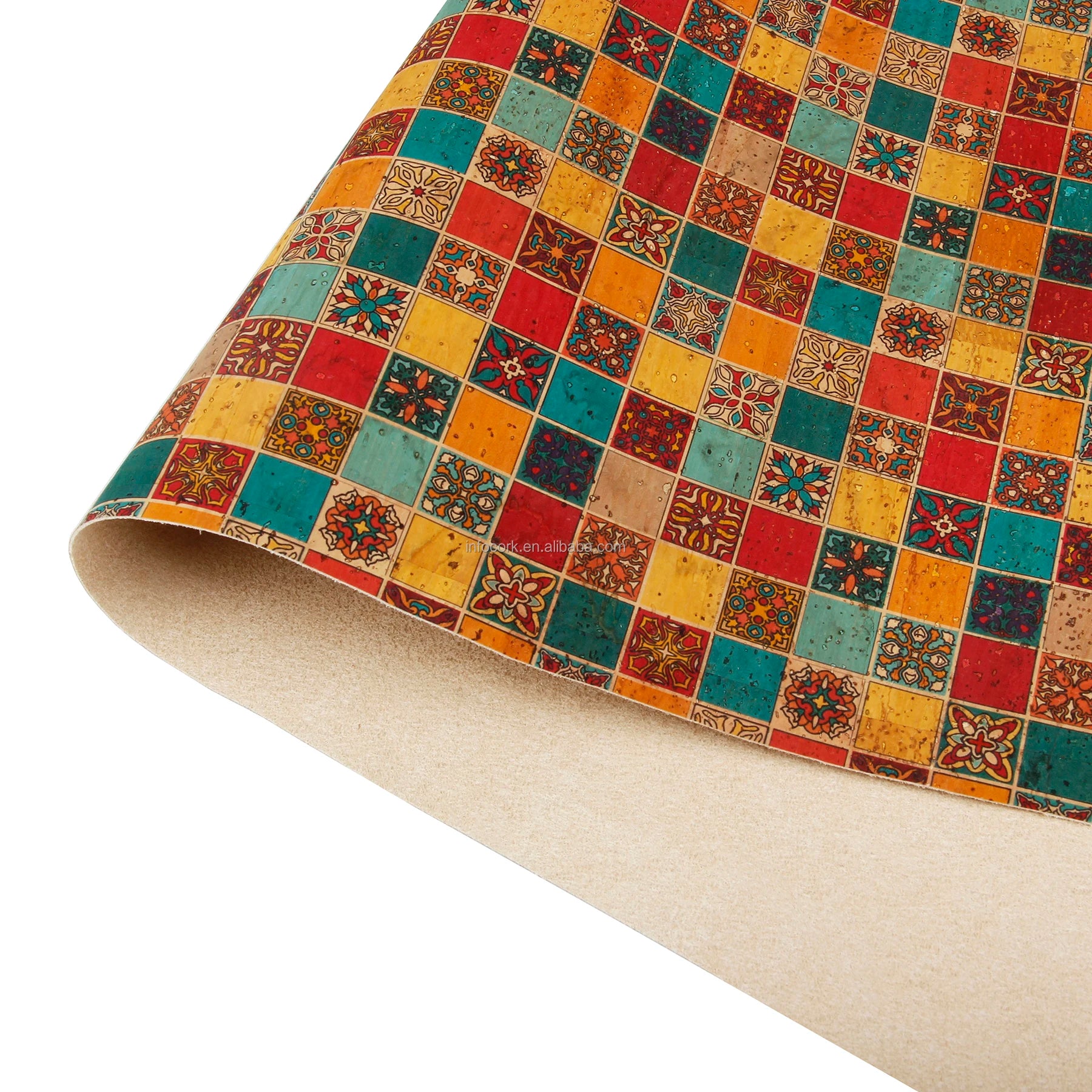 INFOCORK Factory Direct Wholesale Vinyl Printed Red Black Plaid Cork Fabric - Synthetic Microfiber Leather for Hats/Purses/Bags