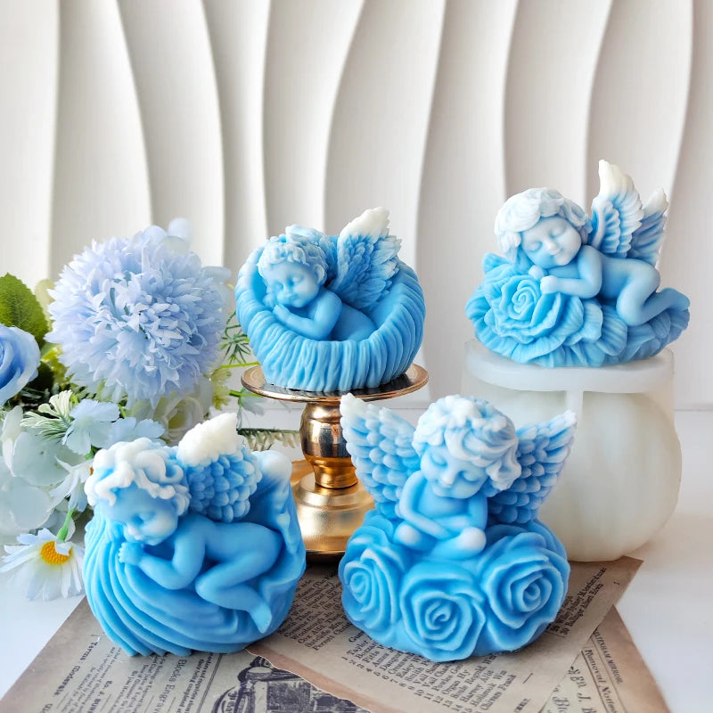 3D Rose Flower Angel Baby Candle Mold Conch Baby Silicone Mold for Making Candles