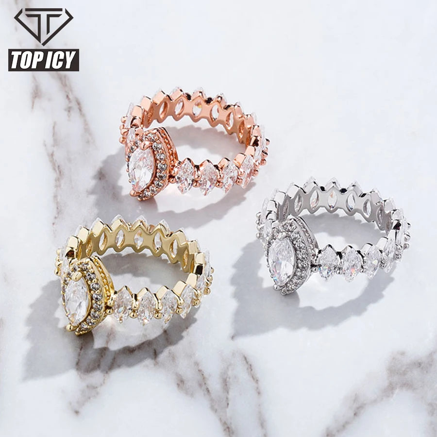 2022 Iced Out CZ Women Fashion Ring Gold Rose Gold Bling Bling Diamond CZ Stone Full Paved Wedding Party Women Ring