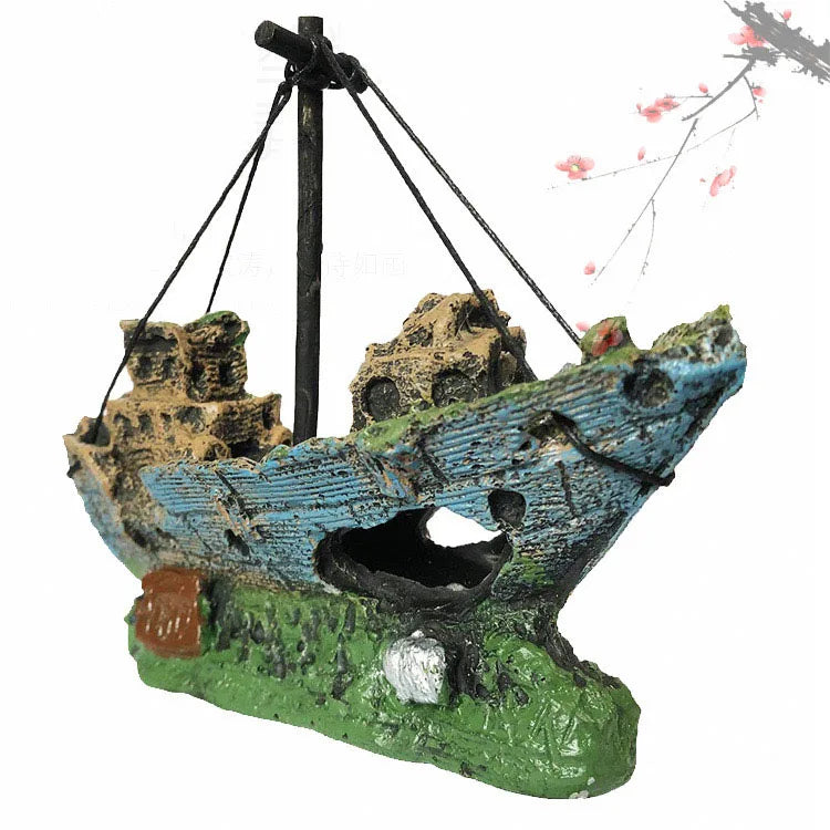 Aquarium Accessories Eco-Friendly Large Plastic Boat Resin Round 2L Volume Decor for Fish Tank