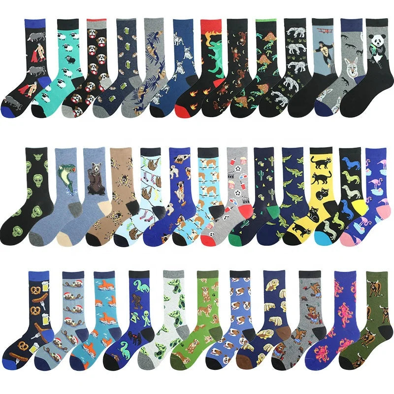 Wholesale Fun Novelty Alien Sloth Dinosaur Graphic Socks Funky Funny Cotton Crew Socks for Men
