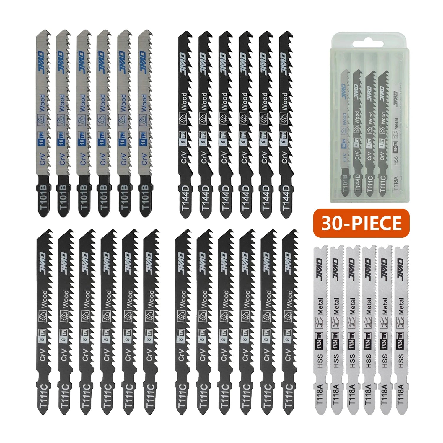 JMD Industrial Grade Jig Saw Blade Set 30pcs Wood and Metal Cutting T101B Jig Saw Blades with OEM Support Hot Press Process